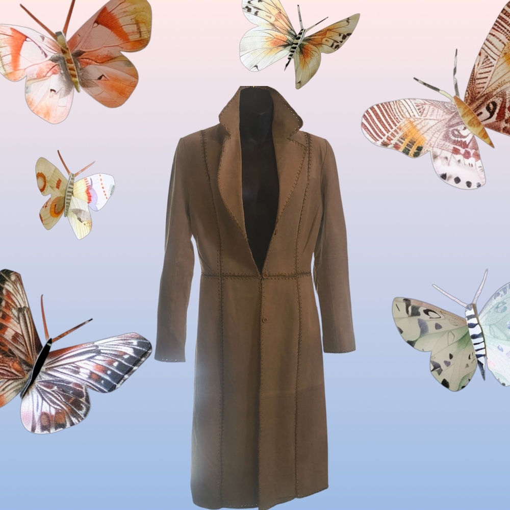 Fabulous Leather Beyond California Fully Lined Tan Suede Dress Coat (S)